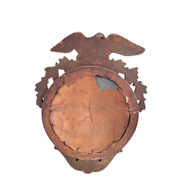 Vintage Old Mid 20th century Ornate Eagle Convex Round Mirror about 13x18" - Picture 4 of 10